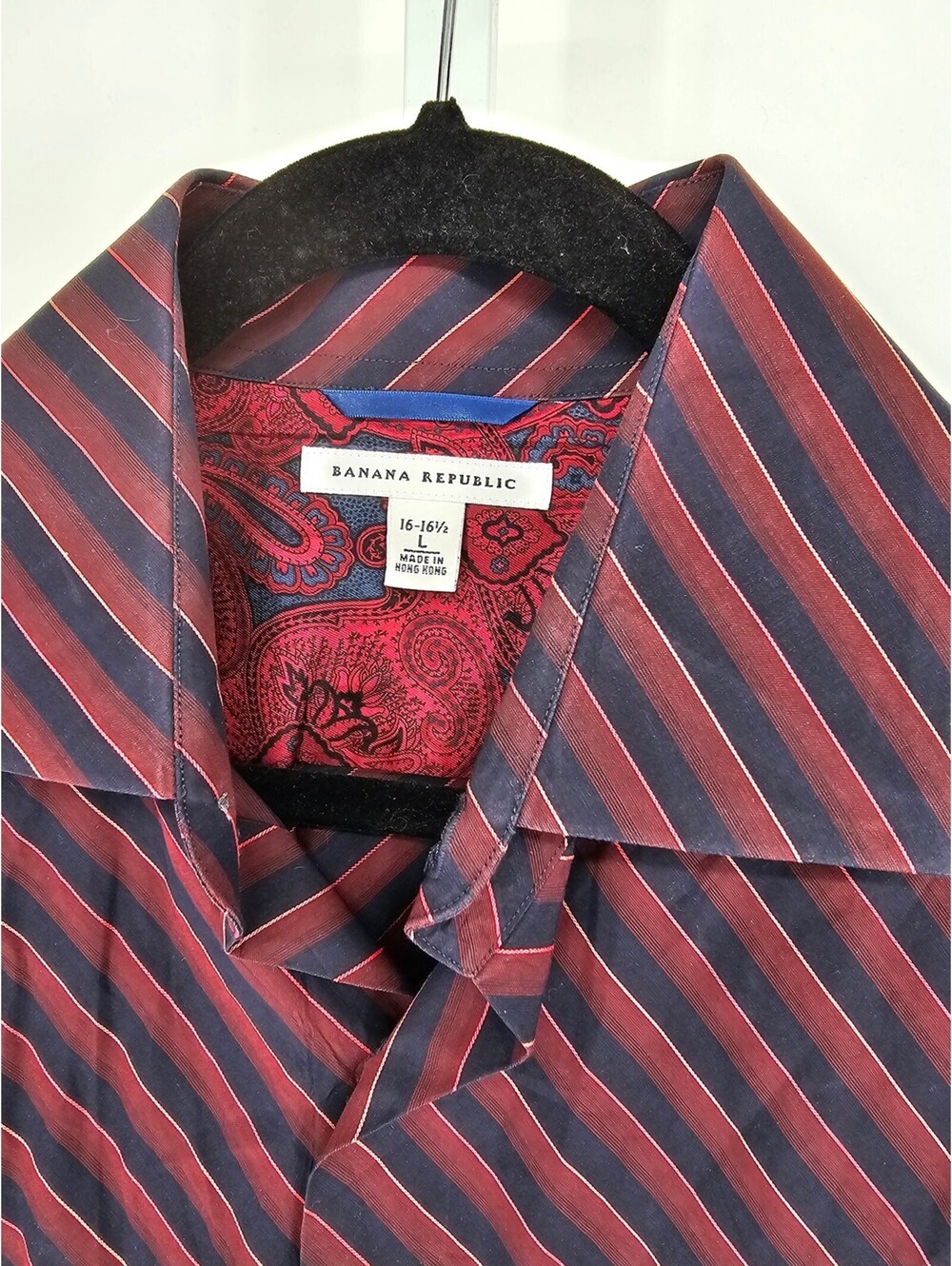 Banana Republic Mens Sz L Long Sleeve Button Up Dress Shirt Red Blue Striped - Picture 3 of 4